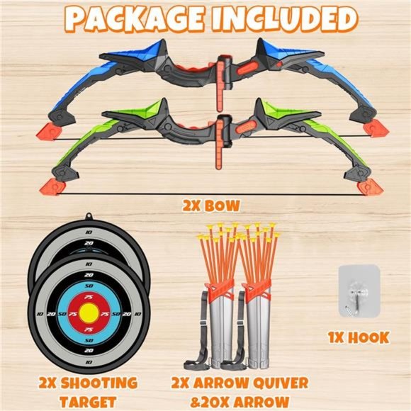 Detachable Kids Bow and Arrow Toy 2 Sets, LED Light Up Archery Toys with Arrows - Picture 2 of 6